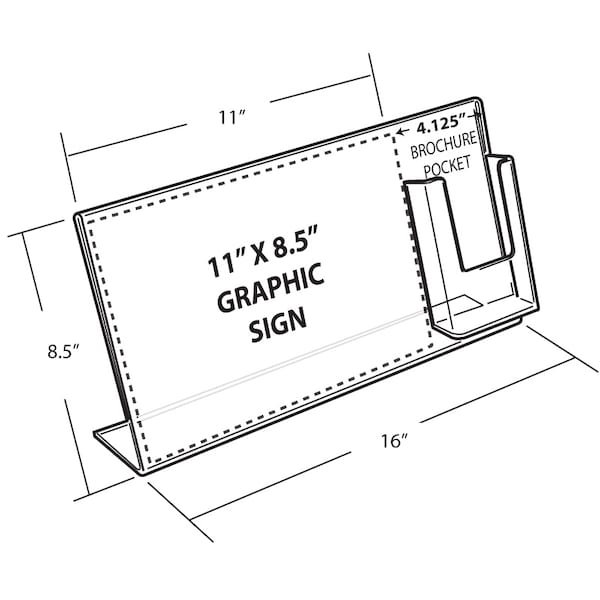 Angled Sign Holder W/ Trifold Pocket Overall Size: 16W X 8.5H, PK2